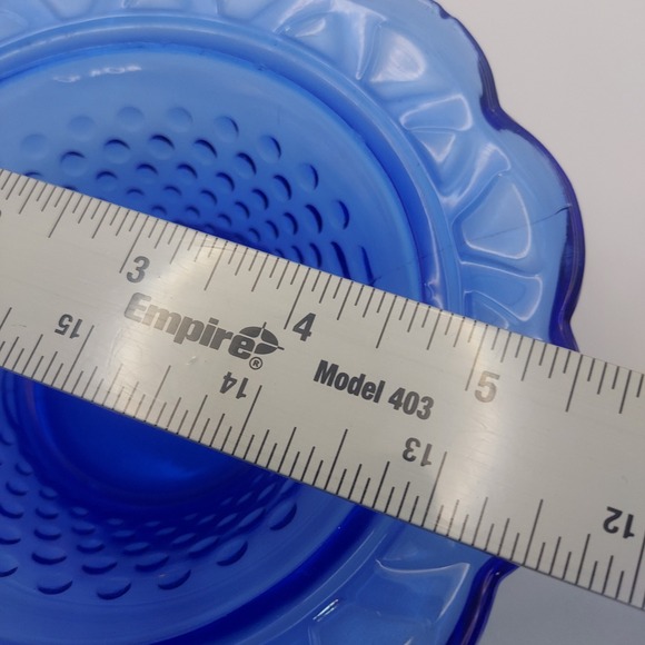 Cobalt Blue Glass Candy Dish Bowl Hobnail Pattern Scalloped Edge Small - Picture 4 of 6